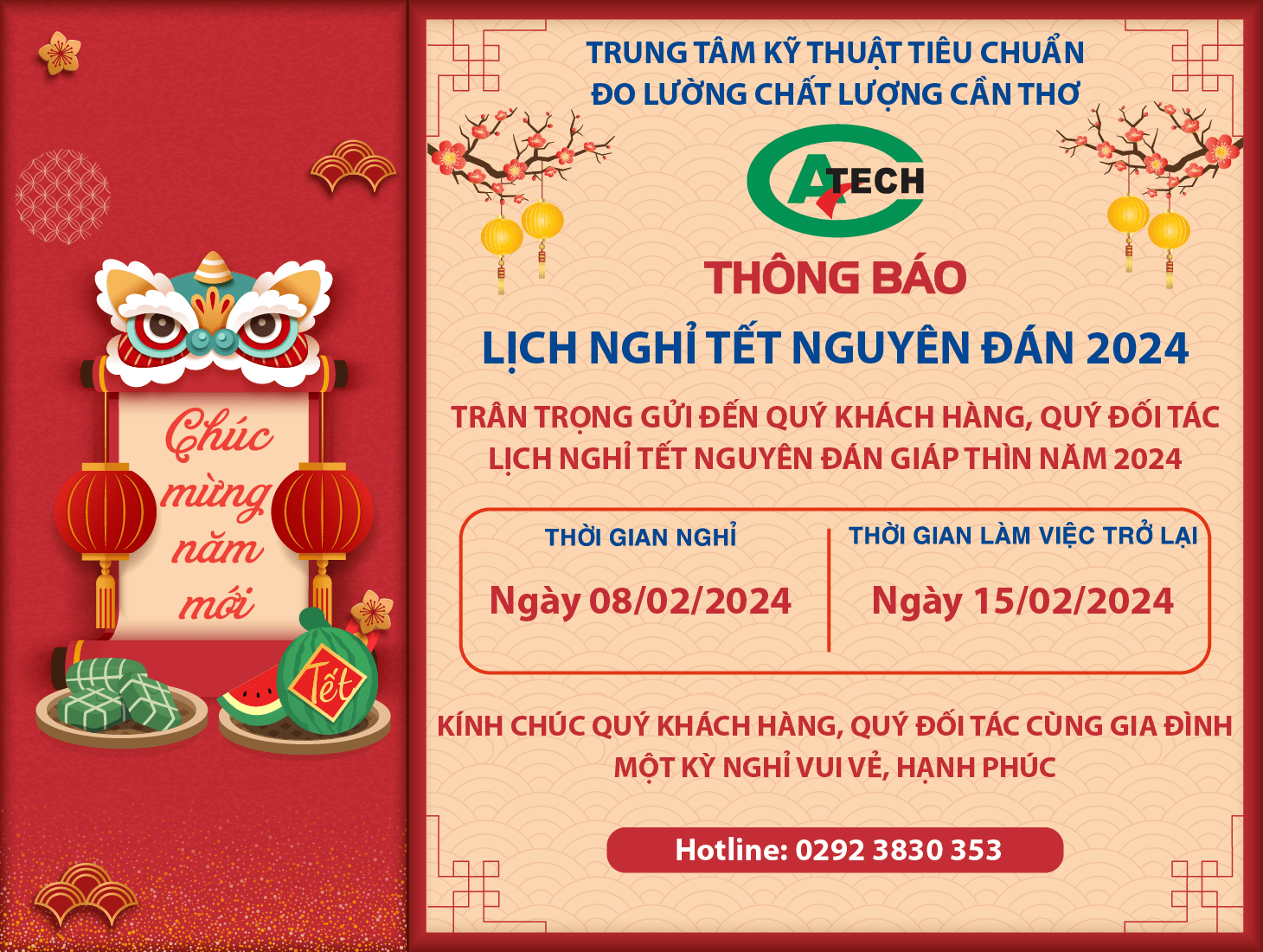 THÔNG BÁO NGHỈ TẾT NGUYÊN ĐÁN GIÁP THÌN NĂM 2024