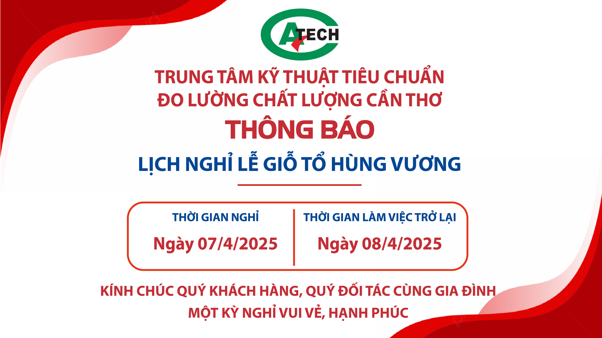 Thông báo nghỉ lễ Giỗ tổ Hùng Vương 
